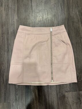 Express Blush Pink Faux Leather Zip-Front Mini Skirt